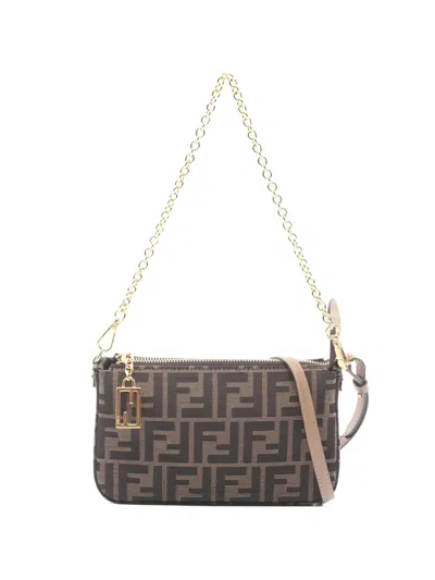 Pre-owned Fendi Zucca Pouch Handbag In Brown
