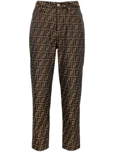 Pre-owned Fendi Zucca-print Cropped Jeans In Brown