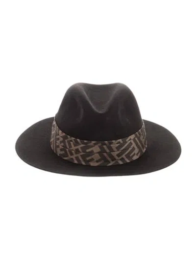 Pre-owned Fendi Zucca Print Fedora Hat In Black