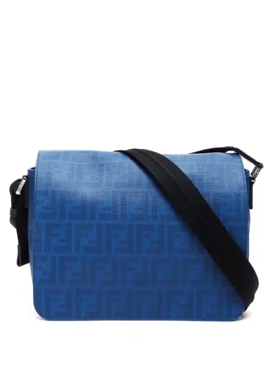 Pre-owned Fendi Zucca-print Shoulder Bag In Blue