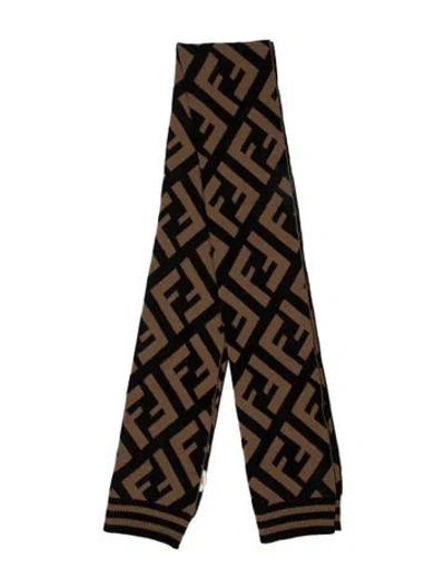 Pre-owned Fendi Zucca Print Wool Scarf In Brown