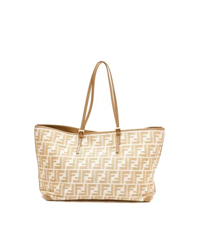 Fendi Zucca Roll Tote Bag In Beige