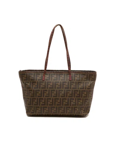Pre-owned Fendi Zucca Roll Tote Bag In Brown