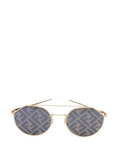 Pre-owned Fendi Zucca Round Sunglasses In Gold
