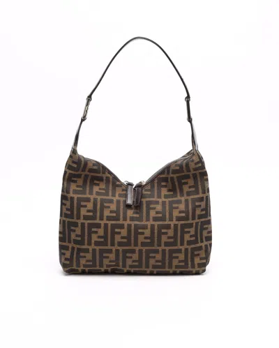 Fendi Zucca Shoulder Bag In Brown
