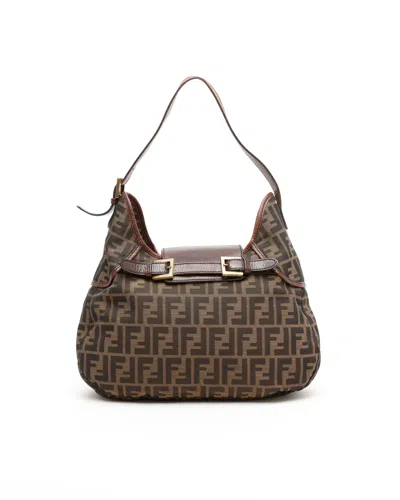 Fendi Zucca Shoulder Bag In Brown