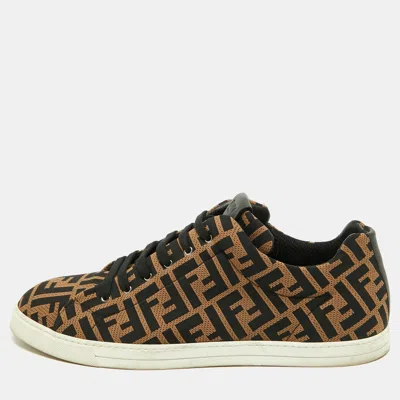 Pre-owned Fendi Zucca Size 46 Brown/black Knit Fabric Low Top Sneakers