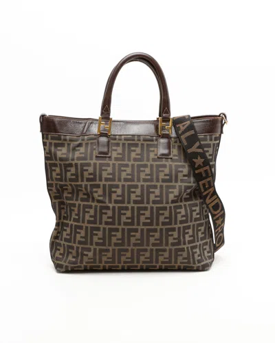 Fendi Zucca Tote Bag In Brown