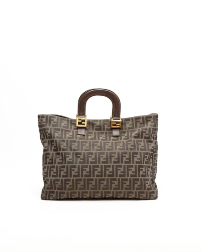 Fendi Zucca Tote Bag In Brown