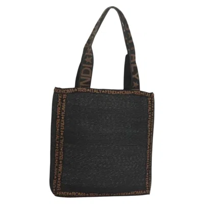 Pre-owned Fendi Zucca Tote Bag Straw Black Wood Tote Bag Bag ()