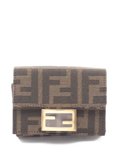 Pre-owned Fendi Zucca Trifold Wallet In Brown