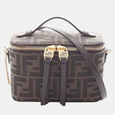 Pre-owned Fendi Zucca Vanity Canvas Leather Shoulder Bag In Brown