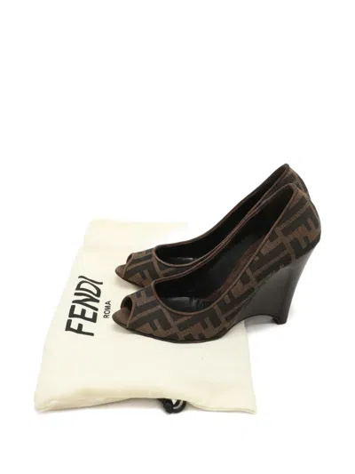 Pre-owned Fendi Zucca Wedge Pumps In Brown