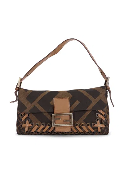 Pre-owned Fendi Zucca Whipstitch Baguette Shoulder Bag In Brown