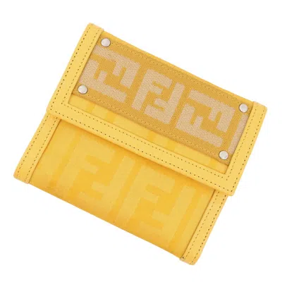 Pre-owned Fendi Zucca Yellow Nylon Canvas Leather Wallet (tri-fold) ()