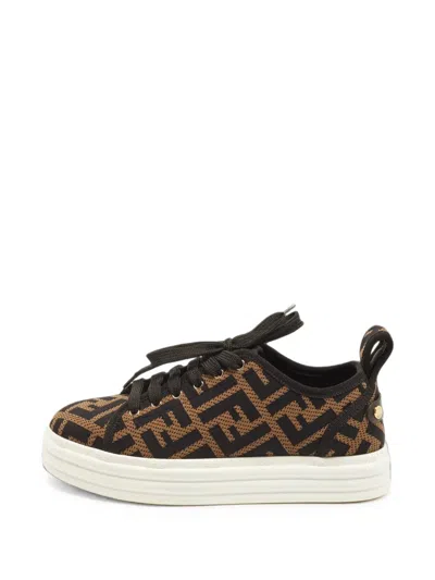 Pre-owned Fendi Zucca-monogram Lace-up Sneakers In Brown