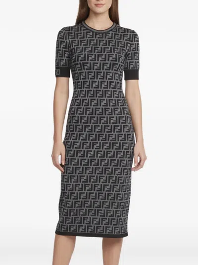 Pre-owned Fendi Zucca-monogram Mini Dress In Grey