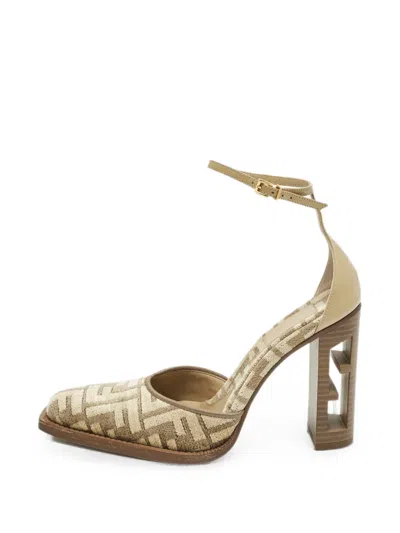 Pre-owned Fendi Zucca-motif Heeled Pumps In Neutral