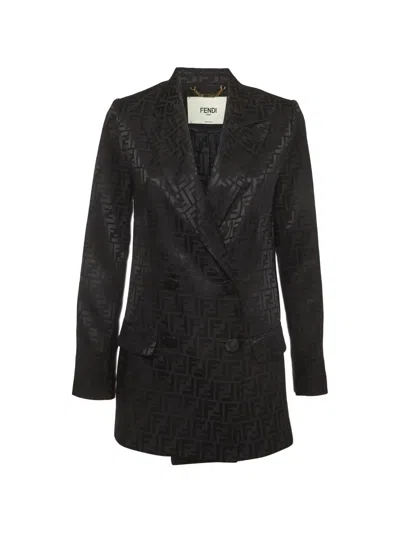 Pre-owned Fendi Zucca-pattern Double-breasted Blazer In Black