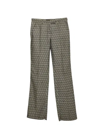 Pre-owned Fendi Zucca-pattern Jacquard Trousers In Neutral