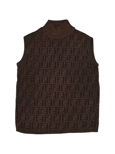 Pre-owned Fendi Zucca-pattern Sleeveless Top In Brown