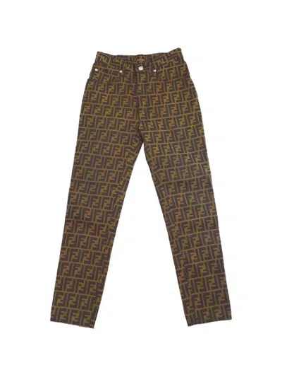 Pre-owned Fendi Zucca-pattern Straight-leg Trousers In Brown