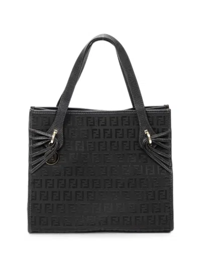Pre-owned Fendi Zucca-print Leather-trim Tote Bag In Black