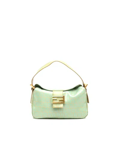 Fendi Zucchino Baguette Patent Bag In Green