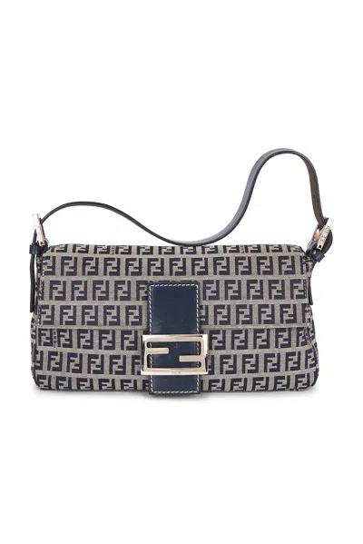 Pre-owned Fendi Zucchino Baguette Shoulder Bag In Blue