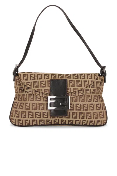 Pre-owned Fendi Zucchino Baguette Shoulder Bag In Brown