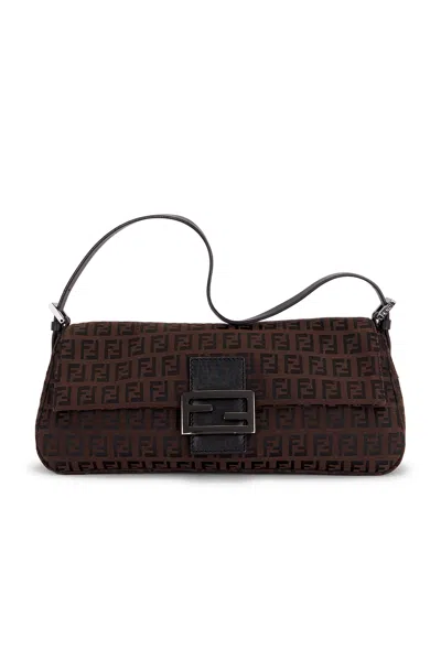 Pre-owned Fendi Zucchino Baguette Shoulder Bag In Brown
