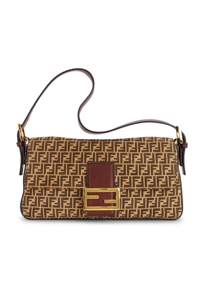 Pre-owned Fendi Zucchino Baguette Shoulder Bag In Brown