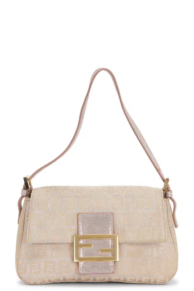 Pre-owned Fendi Zucchino Baguette Shoulder Bag In Gold