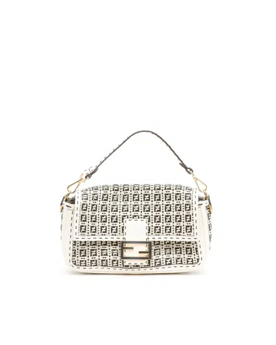 Fendi Zucchino Baguette Woven Bag In White