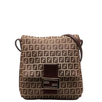 Pre-owned Fendi Zucchino Beige Brown Zucchino Shoulder Bag ()