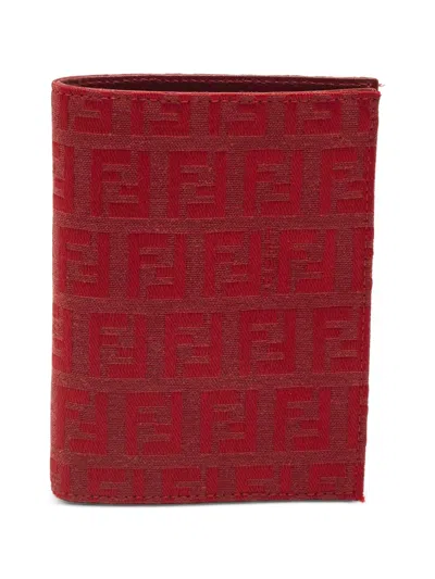 Pre-owned Fendi Zucchino Bifold Wallet In Red