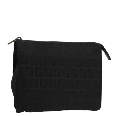 Pre-owned Fendi Zucchino Black Canvas Clutch Bag ()