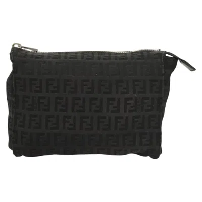 Pre-owned Fendi Zucchino Black Canvas Clutch Bag ()