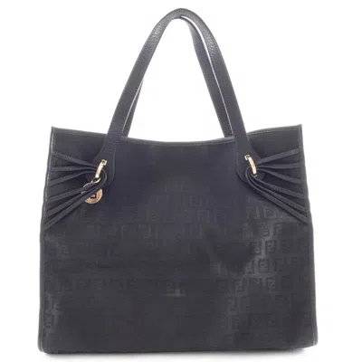 Pre-owned Fendi Zucchino Black Canvas Leather Tote Bag ()