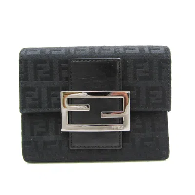 Pre-owned Fendi Zucchino Black Canvas Leather Wallet (tri-fold) ()