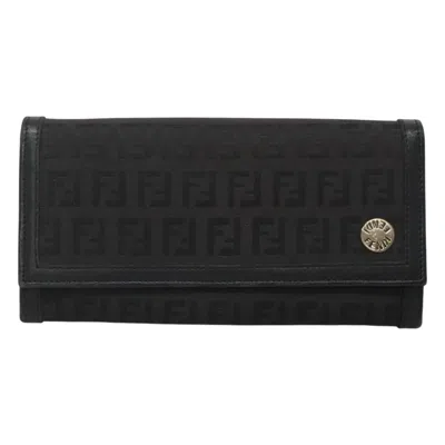 Pre-owned Fendi Zucchino Black Canvas Wallet  ()