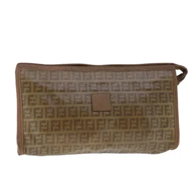 Pre-owned Fendi Zucchino Brown Canvas Clutch Bag ()