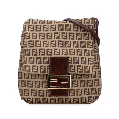 Pre-owned Fendi Zucchino Brown Canvas Leather Shoulder Bag ()