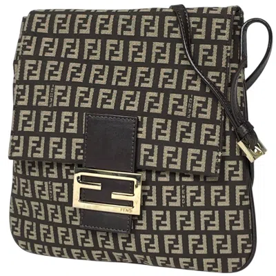 Pre-owned Fendi Zucchino Brown Canvas Leather Shoulder Bag ()