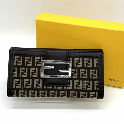 Pre-owned Fendi Zucchino Brown Canvas Long Wallet (bi-fold) ()