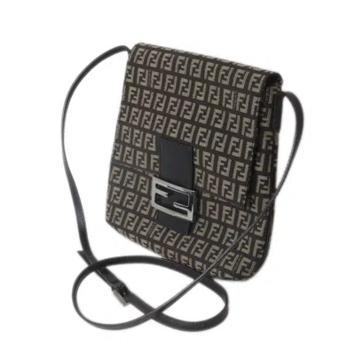 Pre-owned Fendi Zucchino Brown Gray Zucchino Shoulder Bag ()