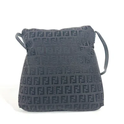 Pre-owned Fendi Zucchino Brown Leather Canvas Pochette Shoulder Bag ()