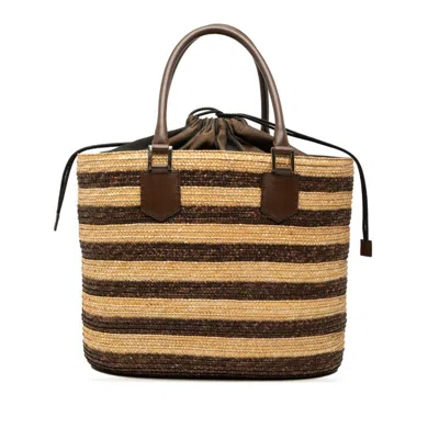 Pre-owned Fendi Zucchino Brown Raffia Leather Tote Bag ()