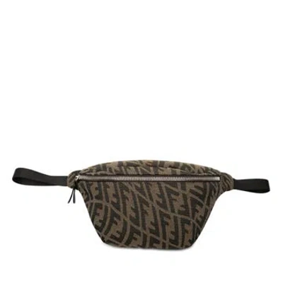 Pre-owned Fendi Zucchino Canvas Belt Bag In White