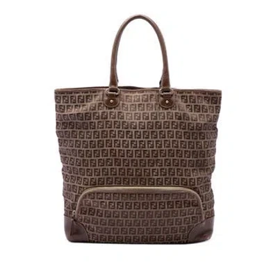 Pre-owned Fendi Zucchino Canvas Chef Shopping Tote In Brown